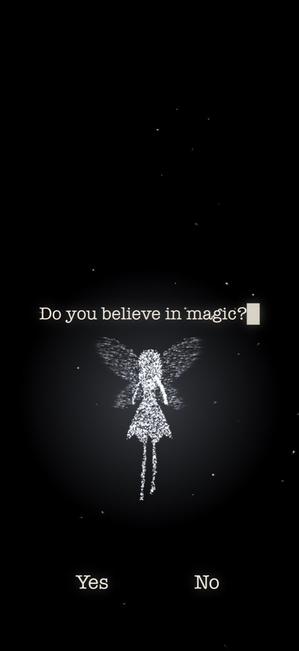 Worddust showing a fairy made of white particles beneath the typed question: Do you believe in magic?